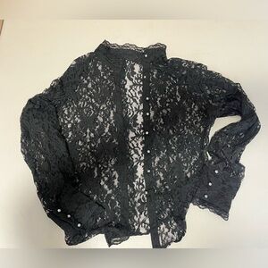 Black Lace Button-Up Blouse